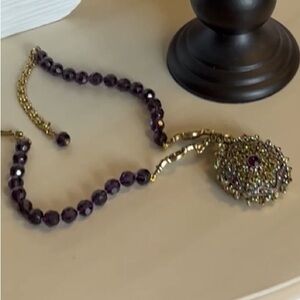 Elegant Faceted Purple Bead Necklace with Multicoloured Locket